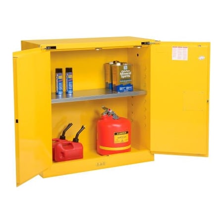 Justrite 30 gal, 1 Shelves, 18-Gauge Steel, 43 in W x 44 in H x 18 in D, Yellow 893020